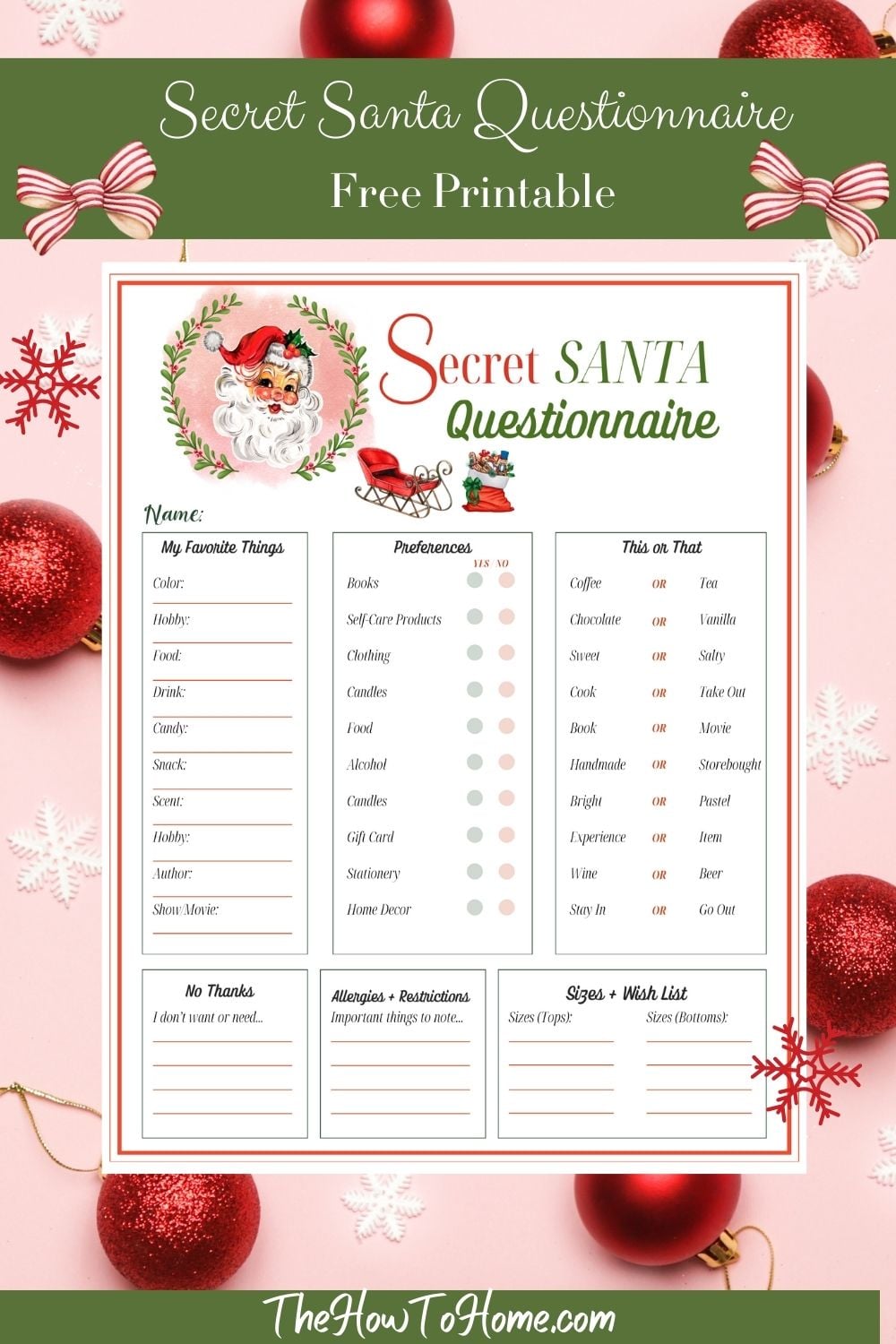 free secret santa questionnaire printable: instant download - the